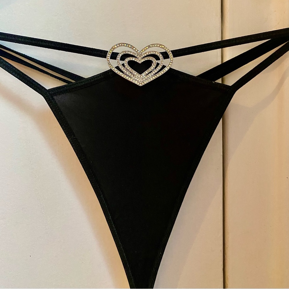 Victoria’s Secret Black Strappy Heart-Accent Thong